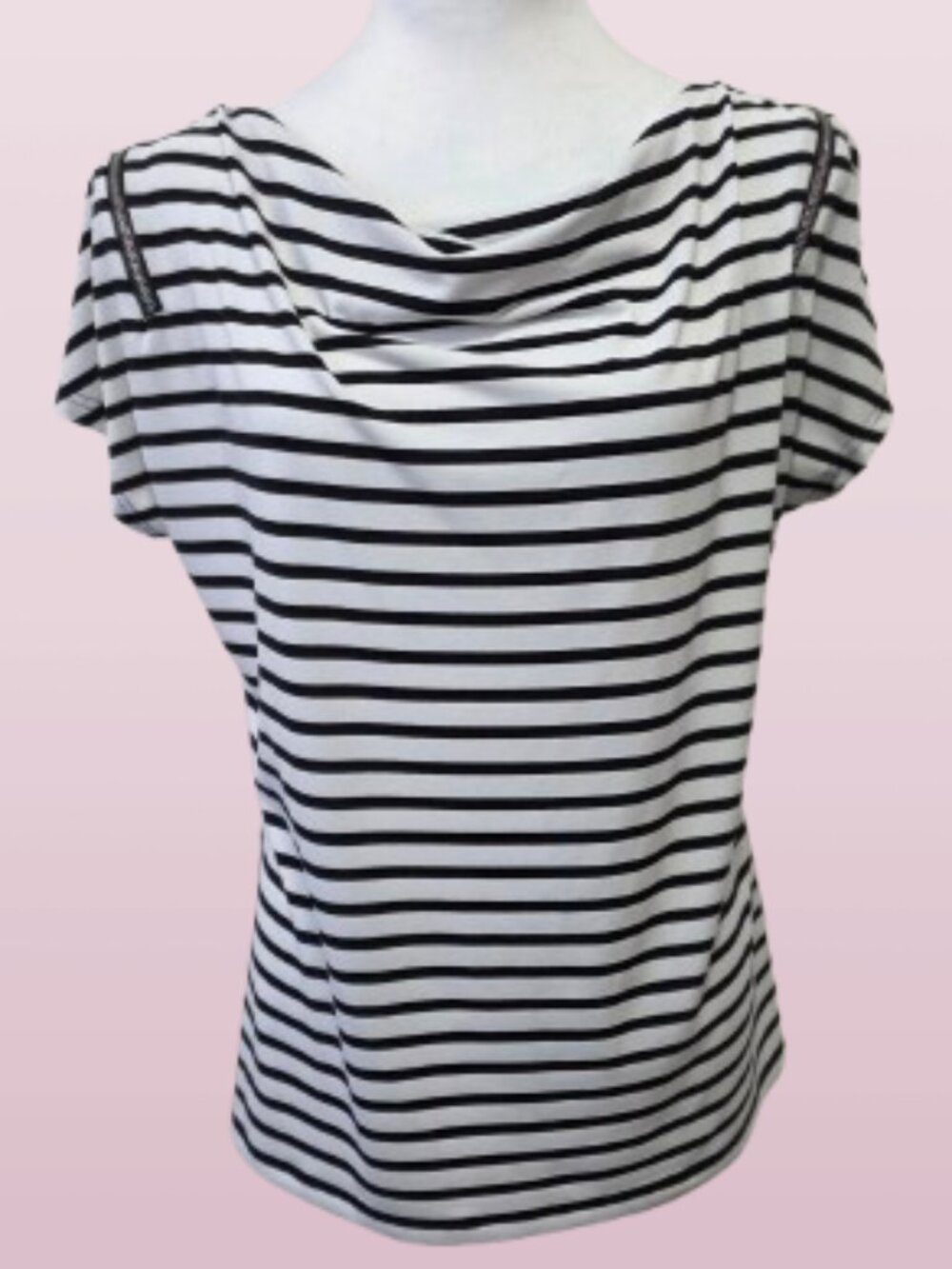 Worthington Women's Large Striped Tunic White & Black Striped Short Sleeve - Picture 3 of 10